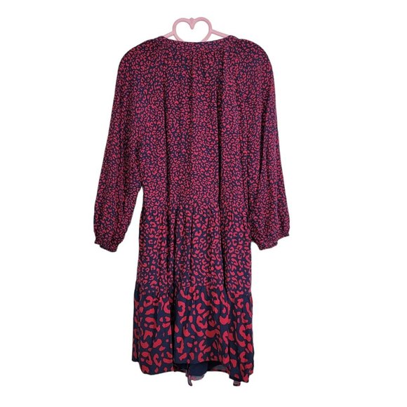 Vineyard Vines Leopard Print Tiered Dress Button Front Red V Neck Womens Size L - Picture 2 of 4